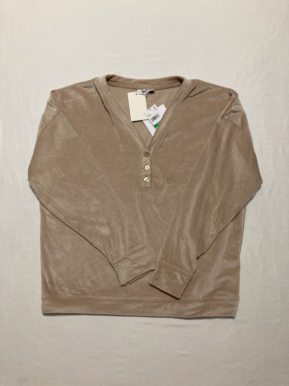 ROUDELAIN Long-Sleeve Ribbed Velour Pajama Top BEIGE L