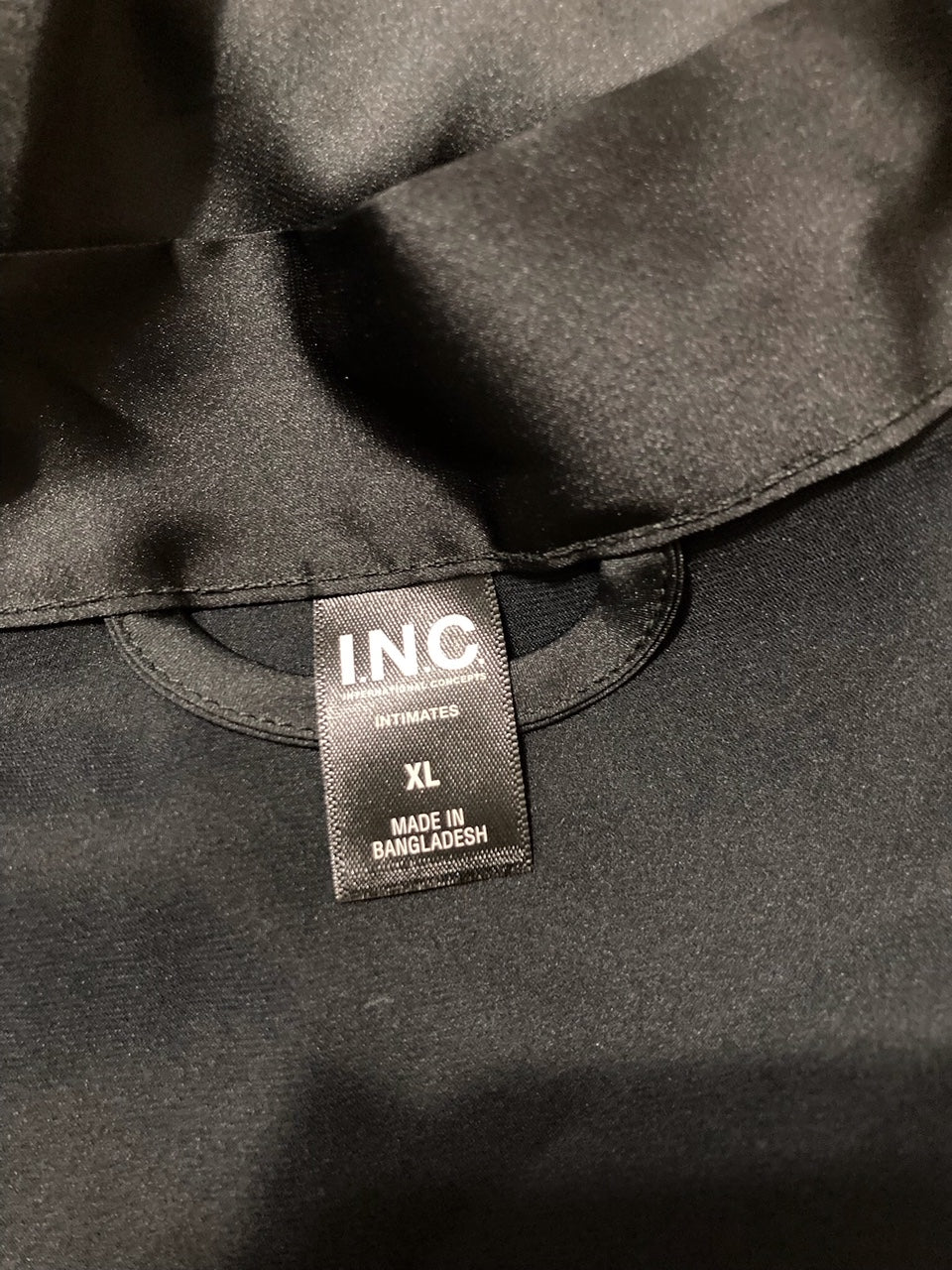 INC Lace-Trim Stretch Satin Robe BLACK XL