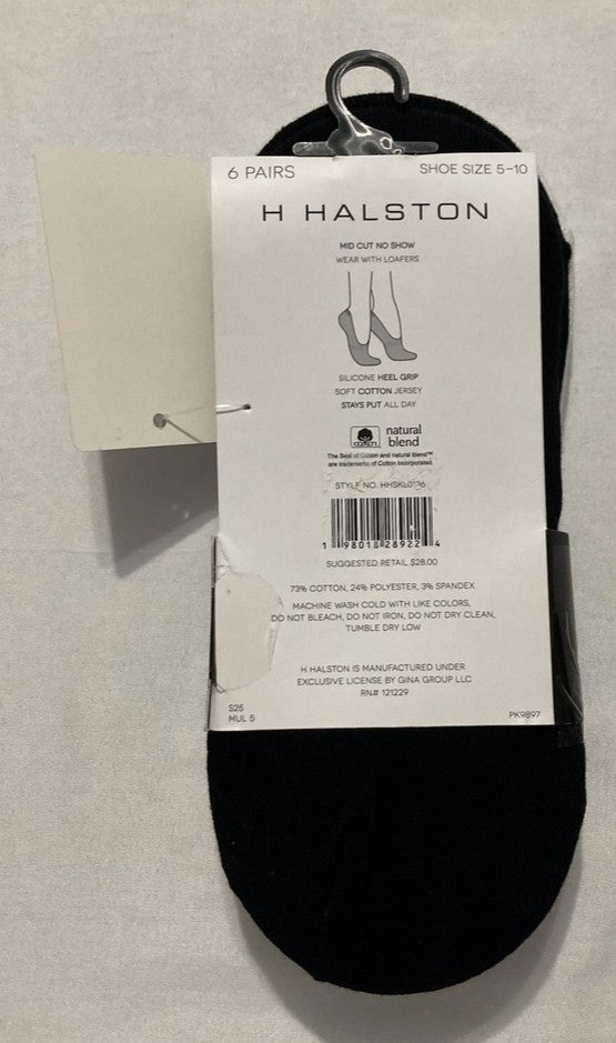 H HALSTON 5 Pk No Show Sock Liners ASSORTED 5-10