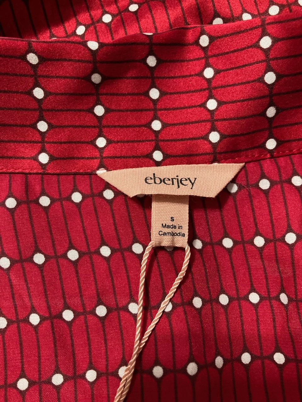 EBERJEY Printed Washable Silk Long Pajama Top RED S