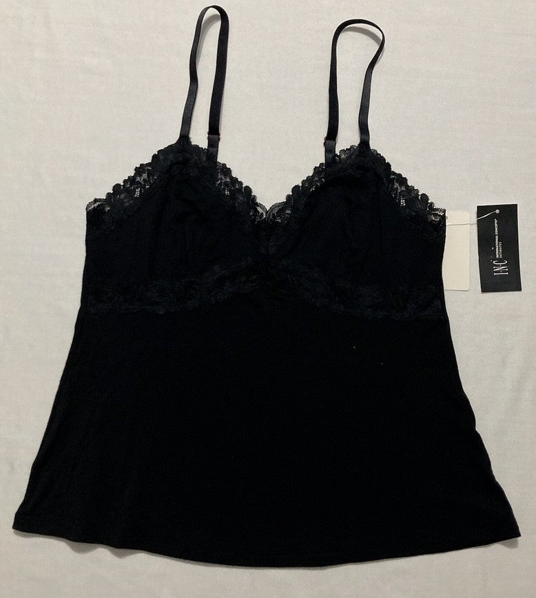 INC Ribbed Lace-Neckline BLACK