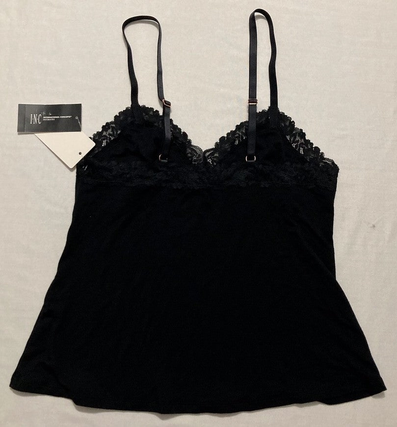 INC Ribbed Lace-Neckline BLACK