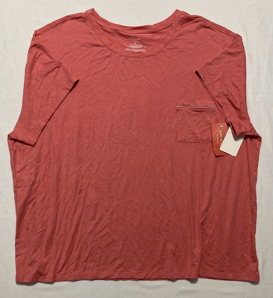 STATE OF DAY Short Sleeve Scoop Neck Pocket Top CORAL XXL