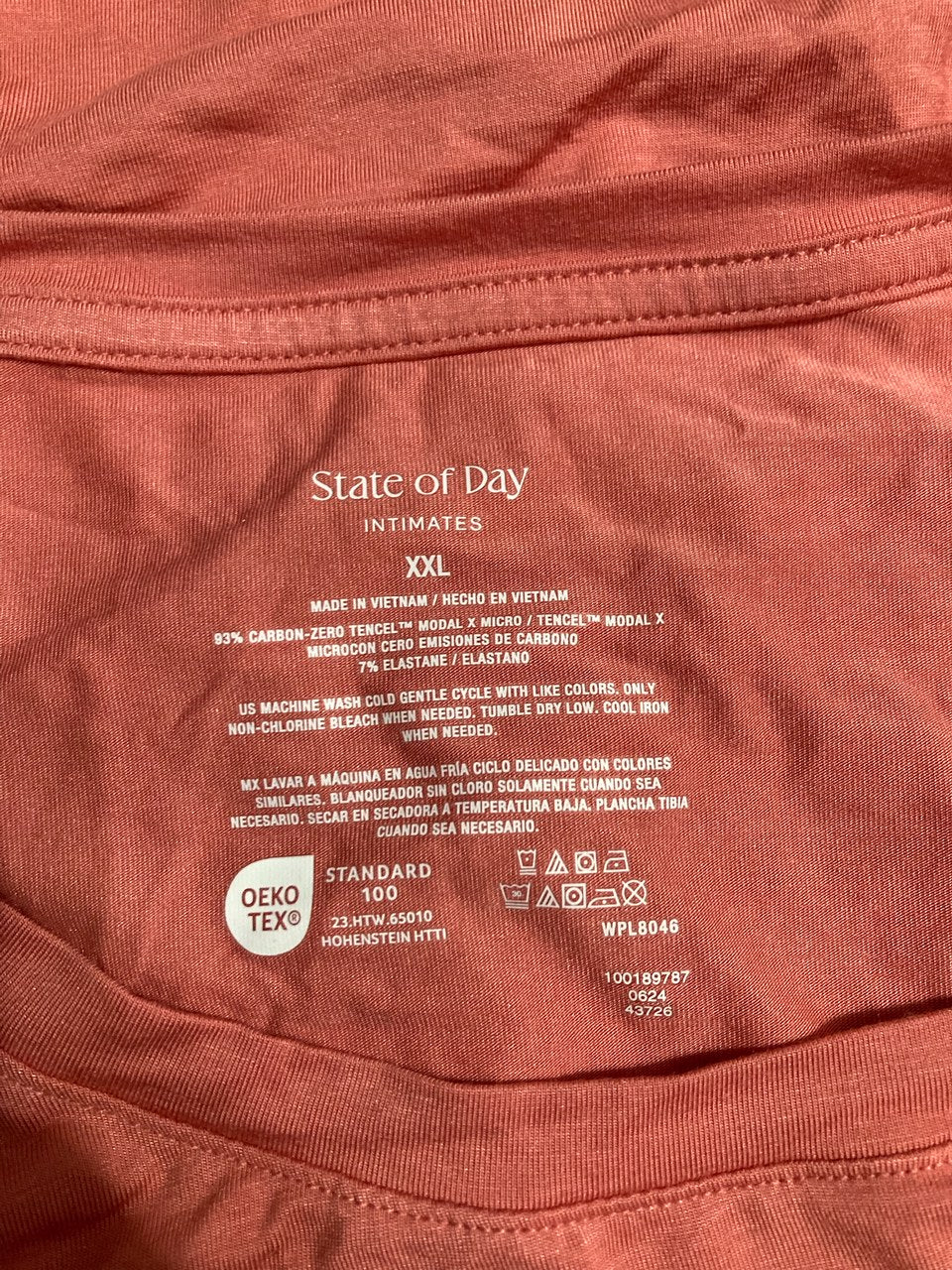 STATE OF DAY Short Sleeve Scoop Neck Pocket Top CORAL XXL