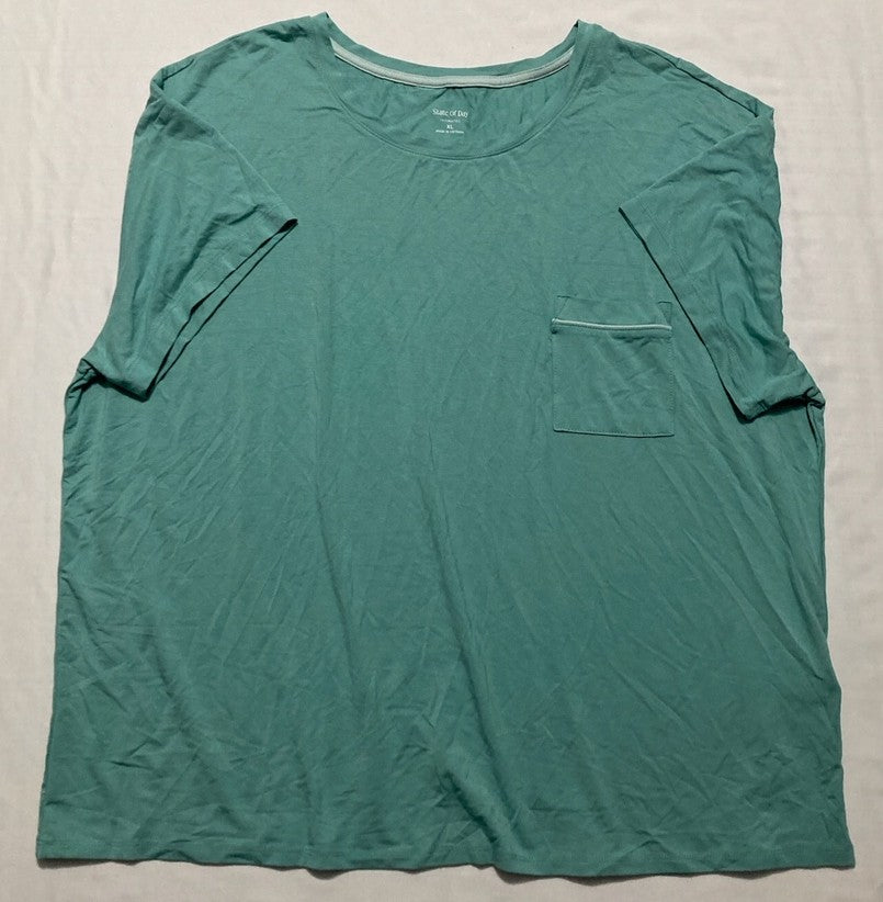 STATE OF DAY Short Sleeve Scoop Neck Pocket Top GREEN XL