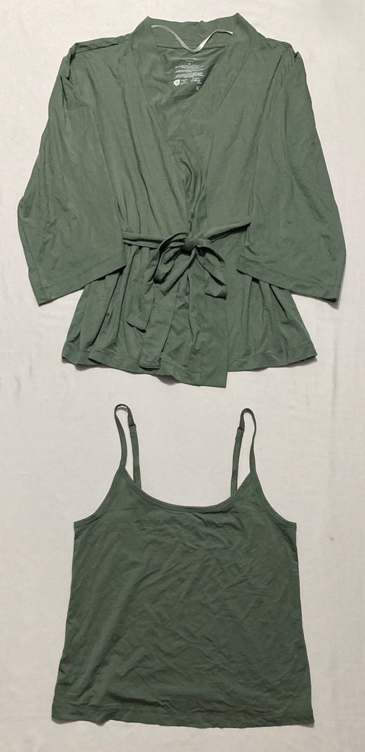 STATE OF DAY Fluid Knit Pajama Robe and Shirt GREEN S