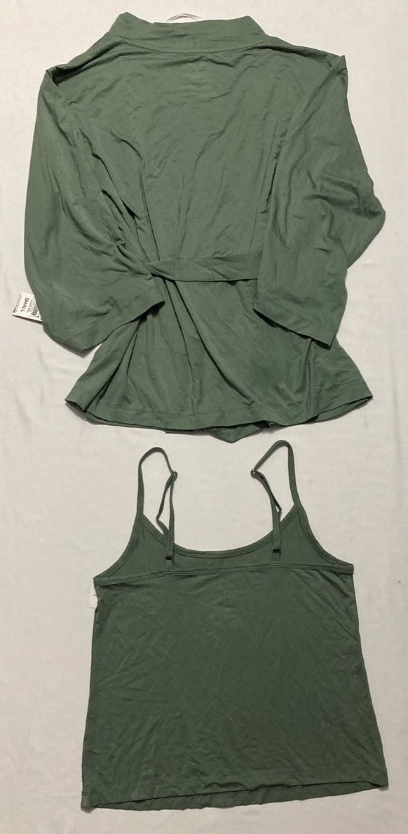 STATE OF DAY Fluid Knit Pajama Robe and Shirt GREEN S
