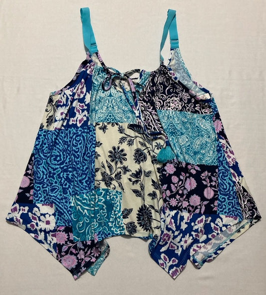 LINEA DONATELLA Bohemian Patchwork Top in Blue Tones BLUE S