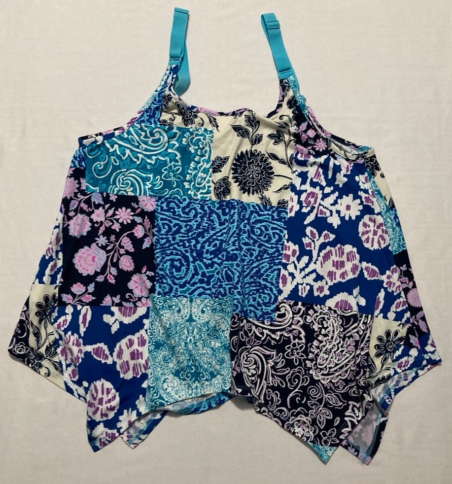 LINEA DONATELLA Bohemian Patchwork Top in Blue Tones BLUE S