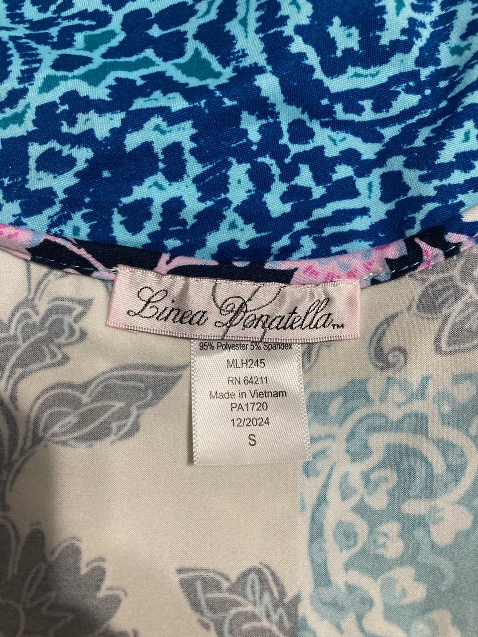 LINEA DONATELLA Bohemian Patchwork Top in Blue Tones BLUE S