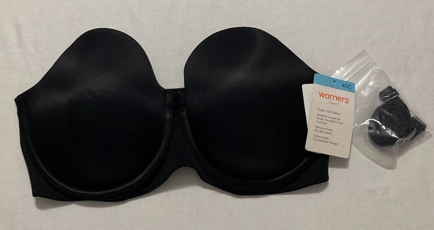 NWD WARNER'S Cloud 9 Super Soft Convertible Strapless Bra BLACK 40C