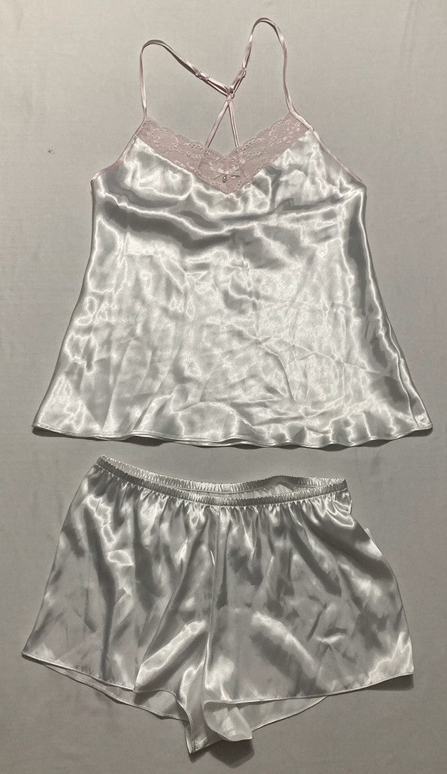 NWD LINEA DONATELLA Bride Satin Wrap Robe, Cami & Tap Shorts Set WHITE S