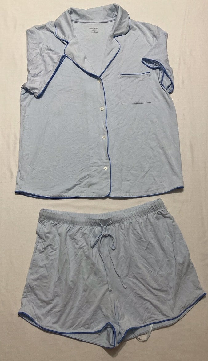 NWD STATE OF DAY Fluid Knit Notched-collar Pajama Set BLUE M