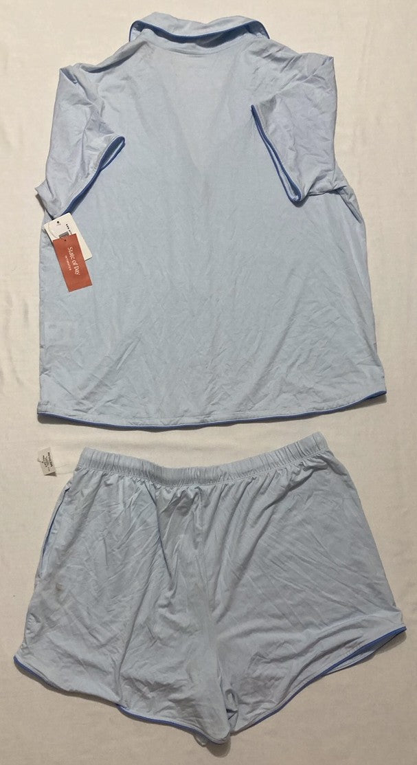 NWD STATE OF DAY Fluid Knit Notched-collar Pajama Set BLUE M