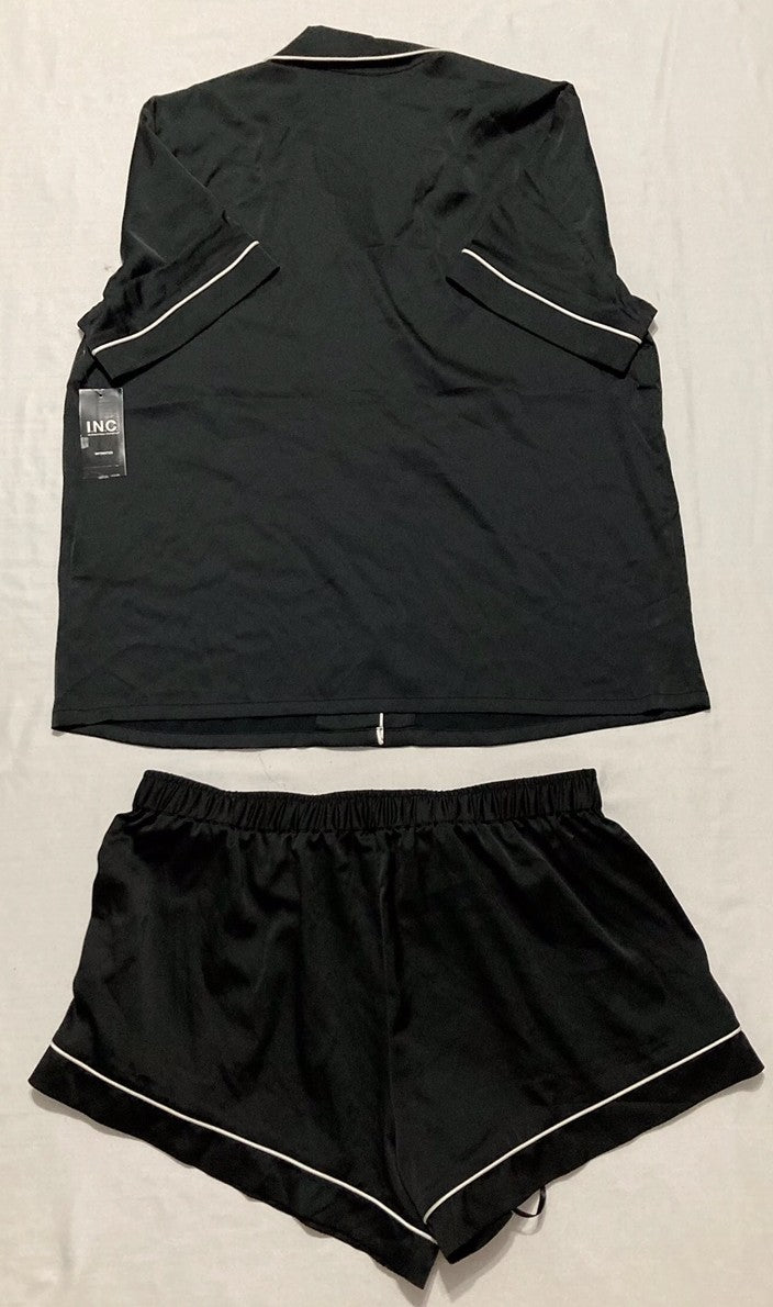 NWD I.N.C Stretch Satin Short-Sleeve Pajama Set BLACK M