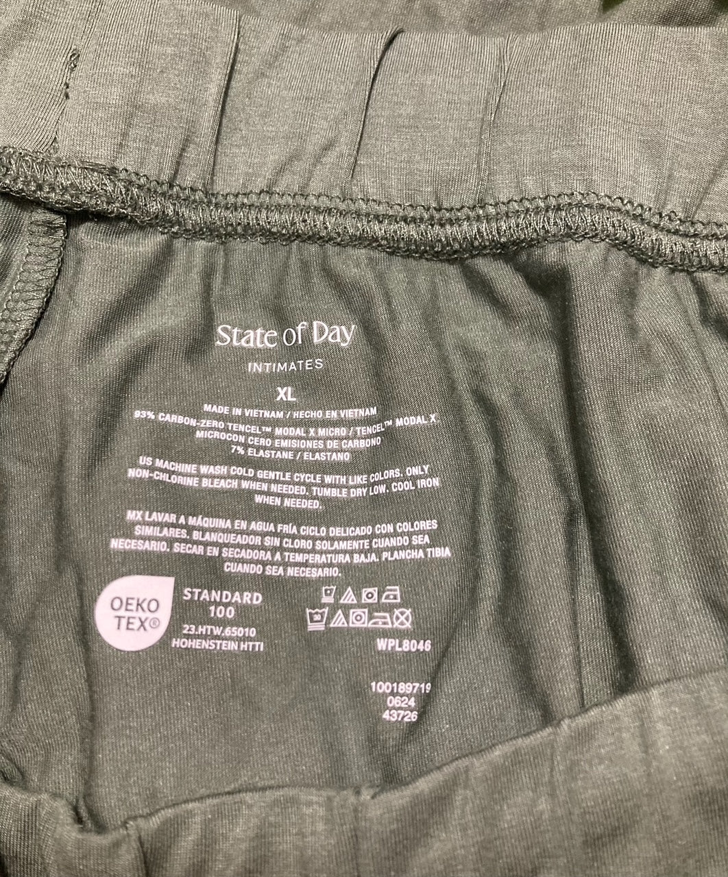 STATE OF DAY Mismatched 3 pc Fluid Knit Pajama Set GREEN XL/XXL