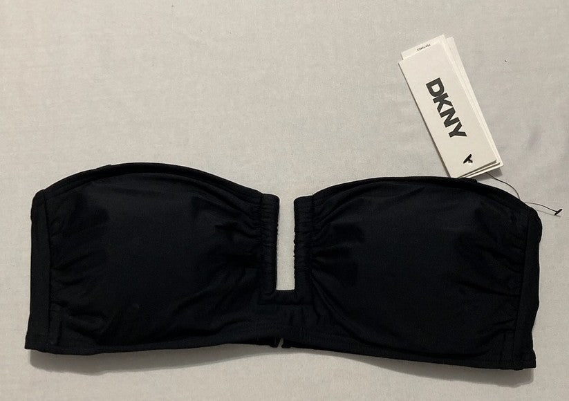 DKNY Shirred U-Wire Bandeau Bikini Top BLACK M