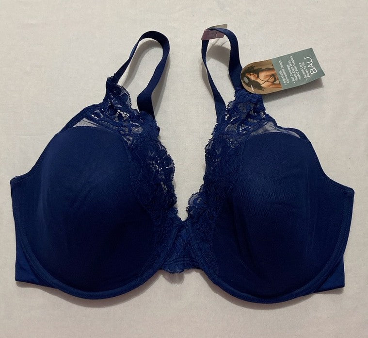 BALI Lace Underwire Bra, One Smooth U Comfort Stretch Full-Coverage BLUE 40D