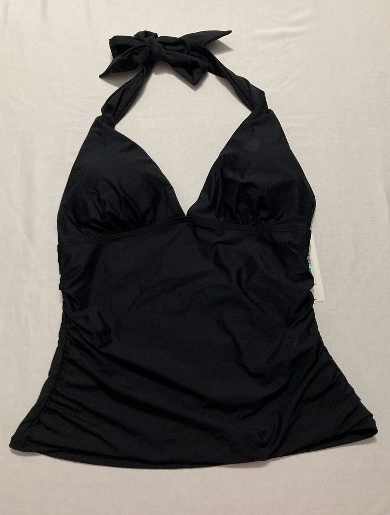 DKNY Halter V-neck Shirred Tankini Top BLACK L