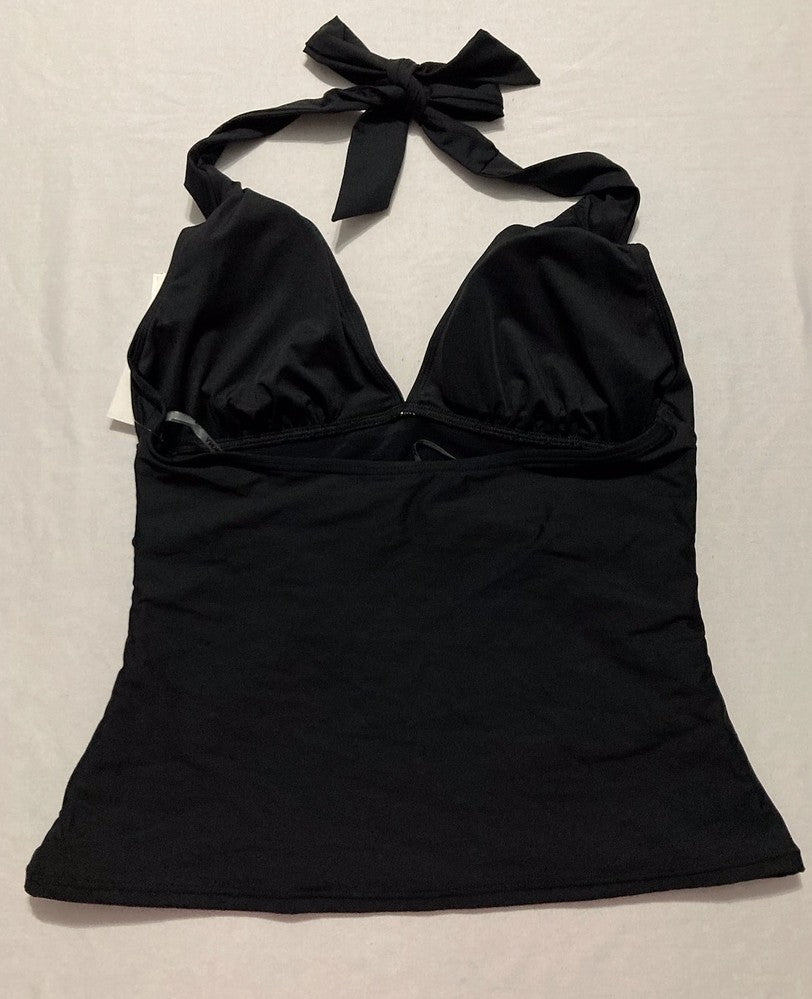 DKNY Halter V-neck Shirred Tankini Top BLACK L