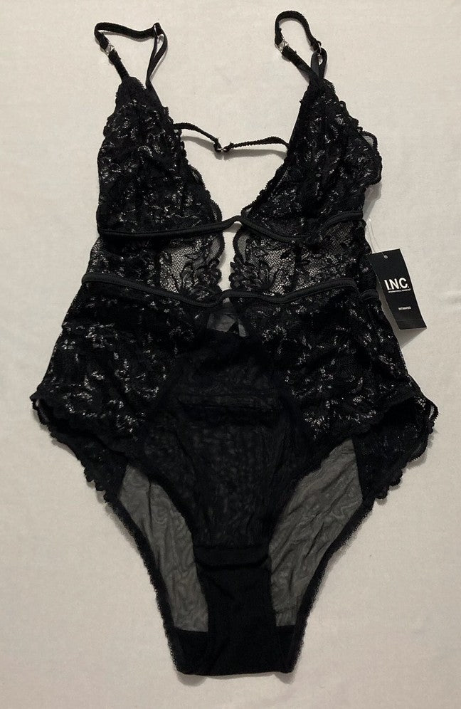 I.N.C One Piece Lingerie Deep V Teddy Babydoll BLACK M