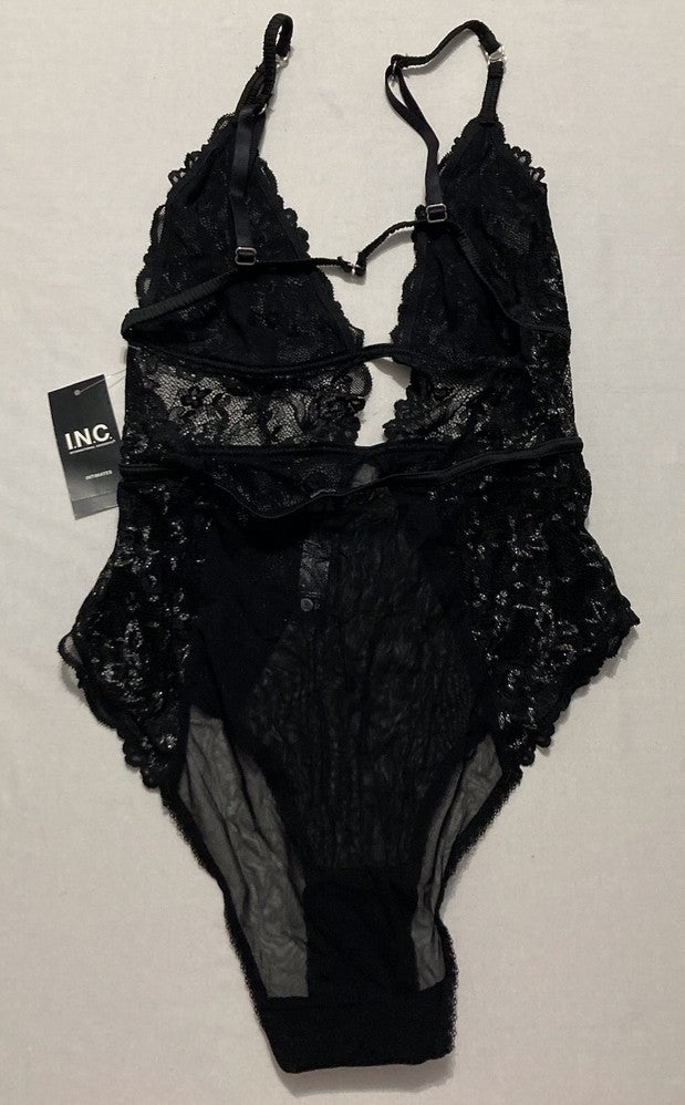 I.N.C One Piece Lingerie Deep V Teddy Babydoll BLACK M