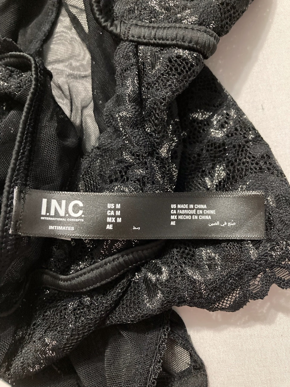 I.N.C One Piece Lingerie Deep V Teddy Babydoll BLACK M