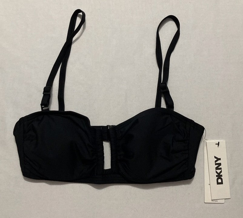 DKNY Shirred U-Wire Bandeau Bikini Top BLACK S