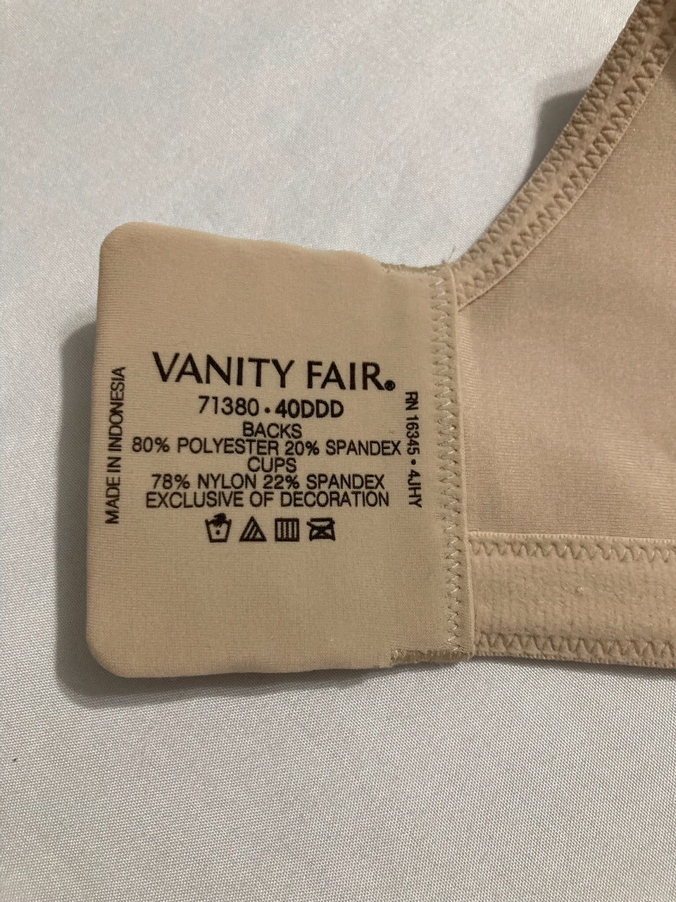 VANITY FAIR Full Figure Beauty Back Smoothing Bra BEIGE 40DDD