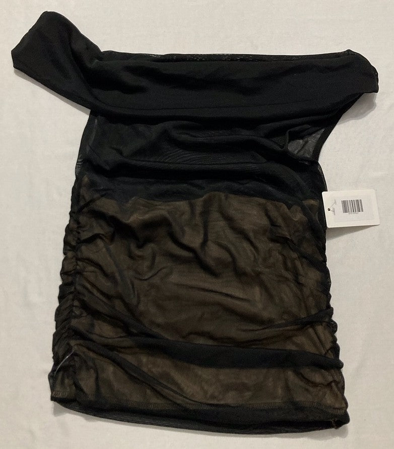 JOLIE & JOY Sheer Mesh One-Shoulder Ruched Top BLACK M