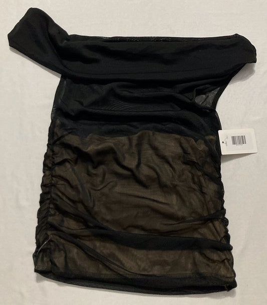 JOLIE & JOY Sheer Mesh One-Shoulder Ruched Top BLACK M