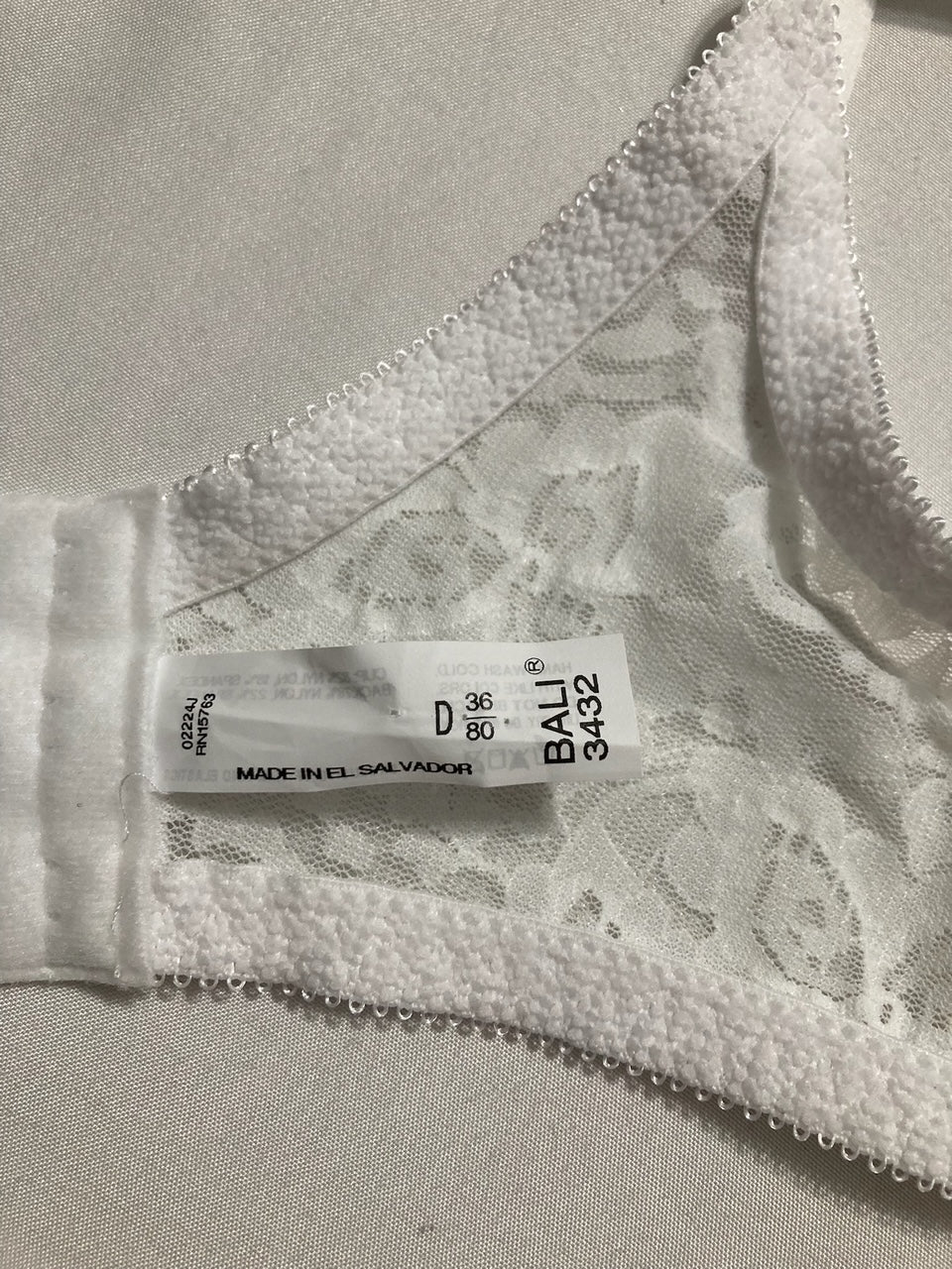BALI Underwire Lace Bra WHITE 36D