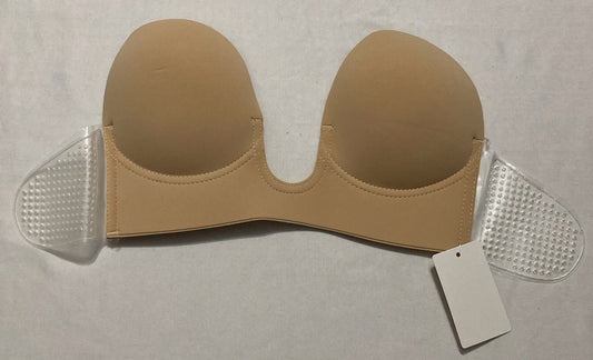 UNBRANDED V Plunge Bras Convertible Sexy Low Back Invisible Magic NUDE C CUP