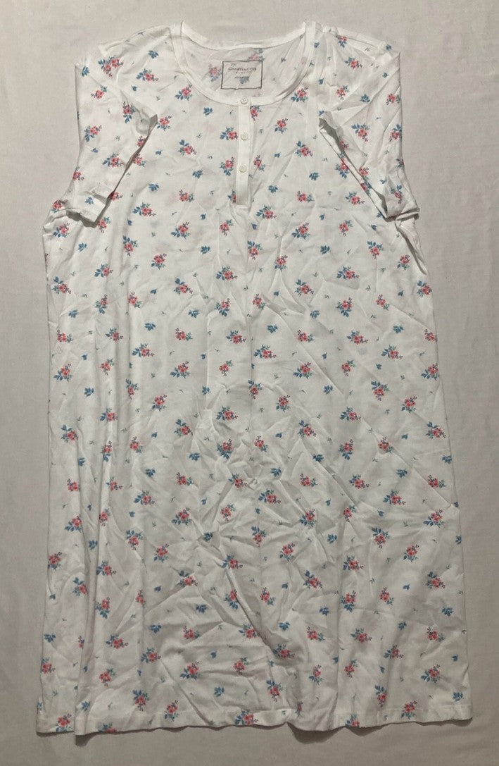CHARTER CLUB Cotton Printed Henley Sleepshirt WHITE L