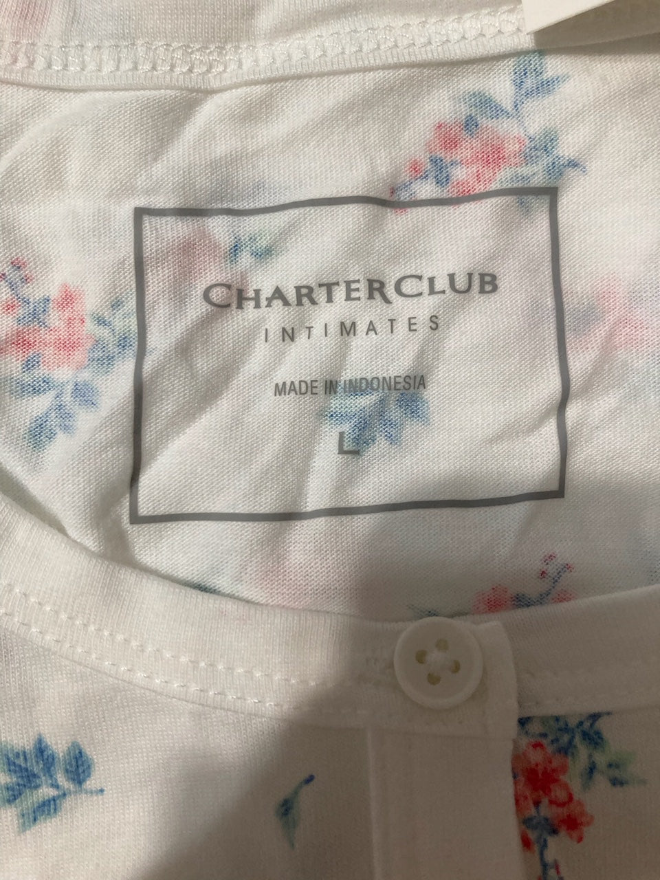 CHARTER CLUB Cotton Printed Henley Sleepshirt WHITE L