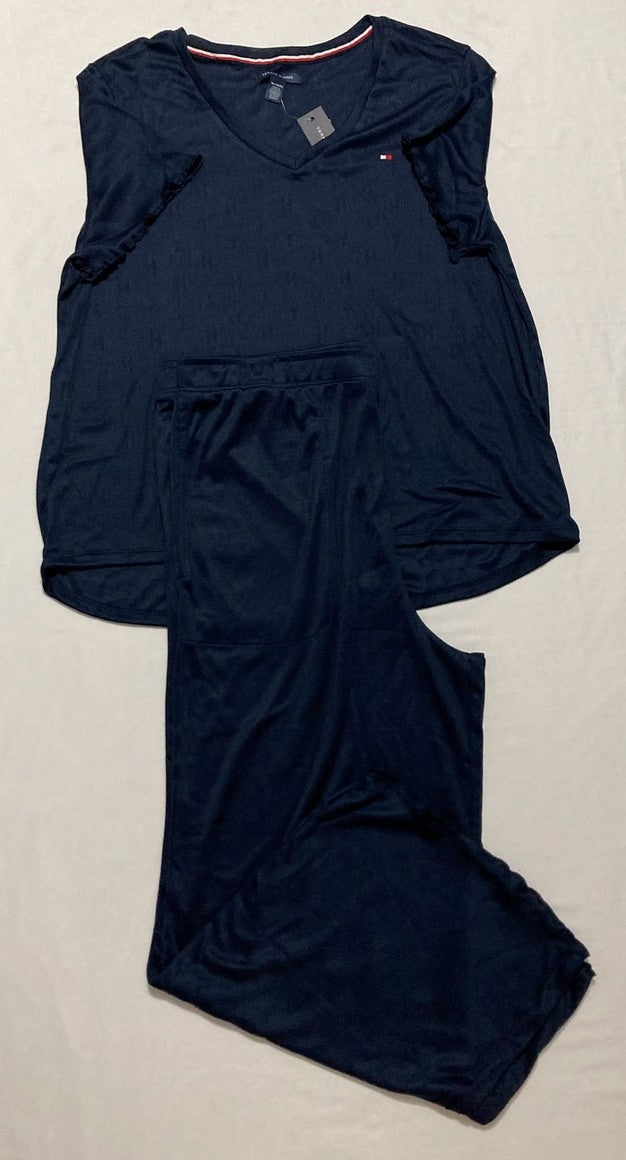 TOMMY HILFIGER Short Sleeve Polyester Pajama Set NAVY XL