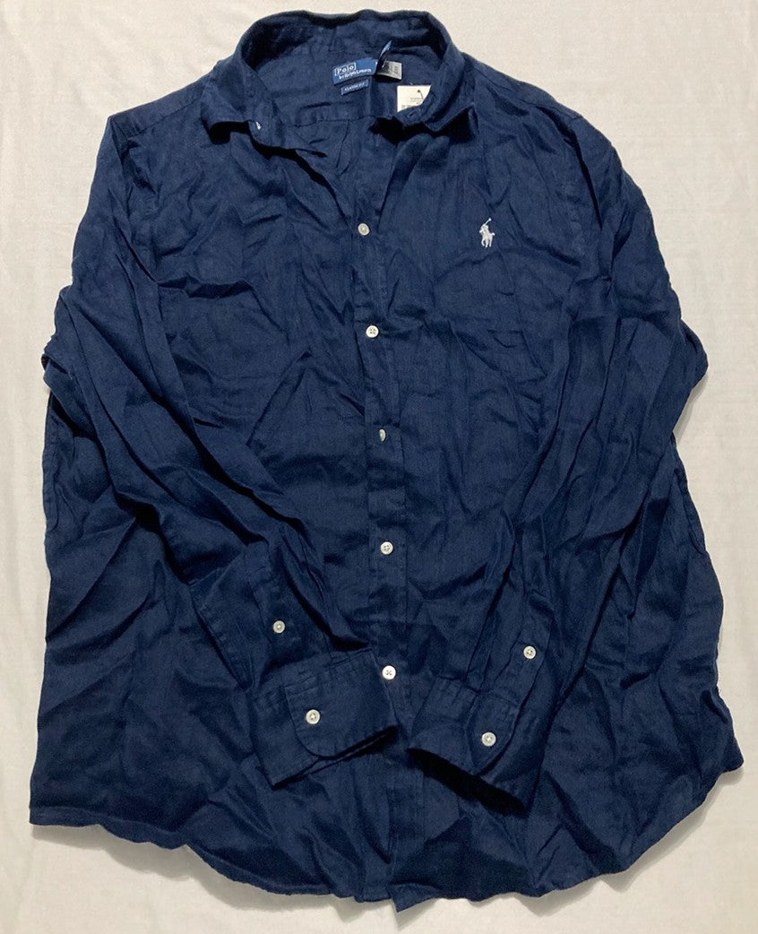 POLO RALPH LAUREN Logo-Embroidered Stretch-Cotton Poplin Shirt NAVY BLUE XL