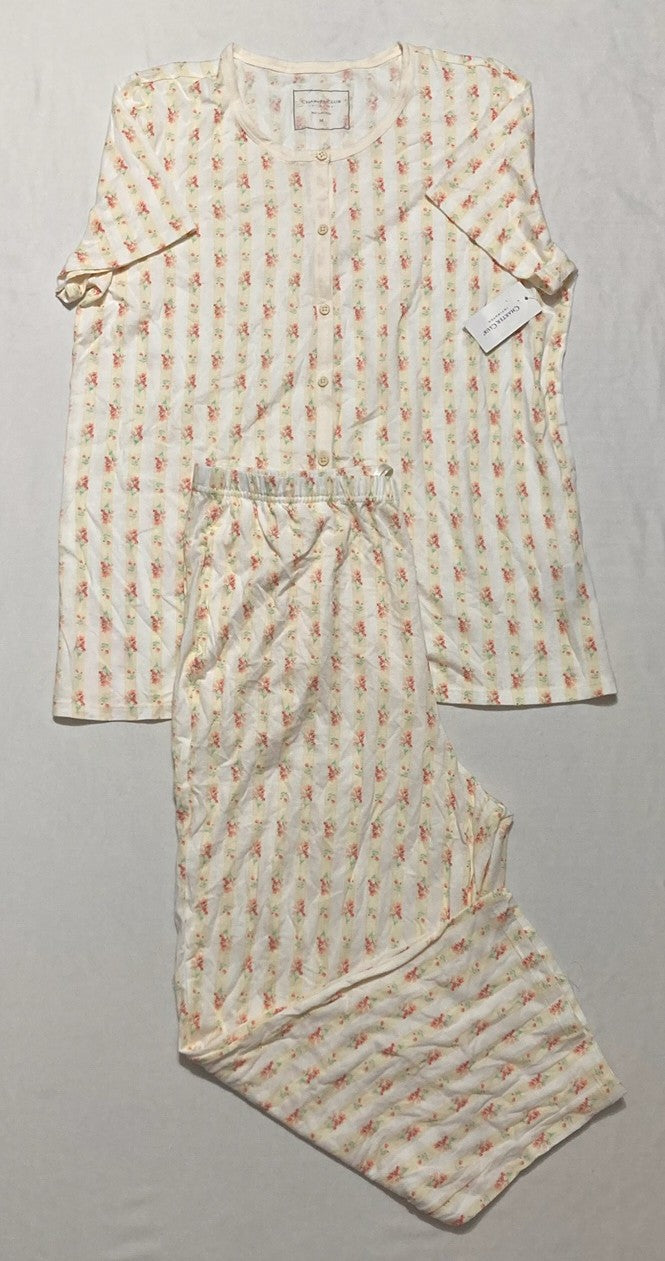 CHARTER CLUB 2-Pc. Cotton Printed Cropped Pajamas Set YELLOW M