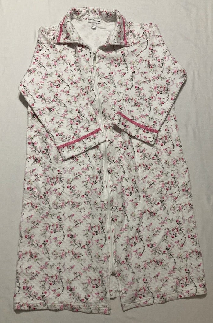 MISS ELAINE Long Sleeve Printed Zip Robe PINK FLOR S