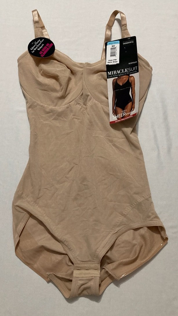 NWD MIRACLESUIT Extra Firm Sexy Sheer Shaping Bodybriefer NUDE 36C