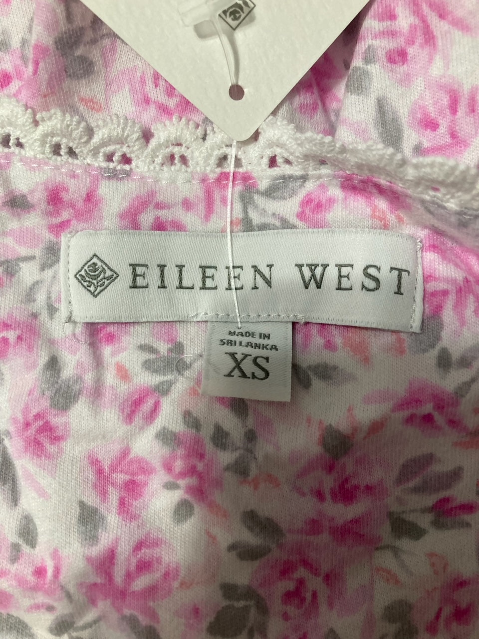 EILLEN WEST Cotton Knit Long Sleeve Short Nightgown PINK ROSEBUD XS
