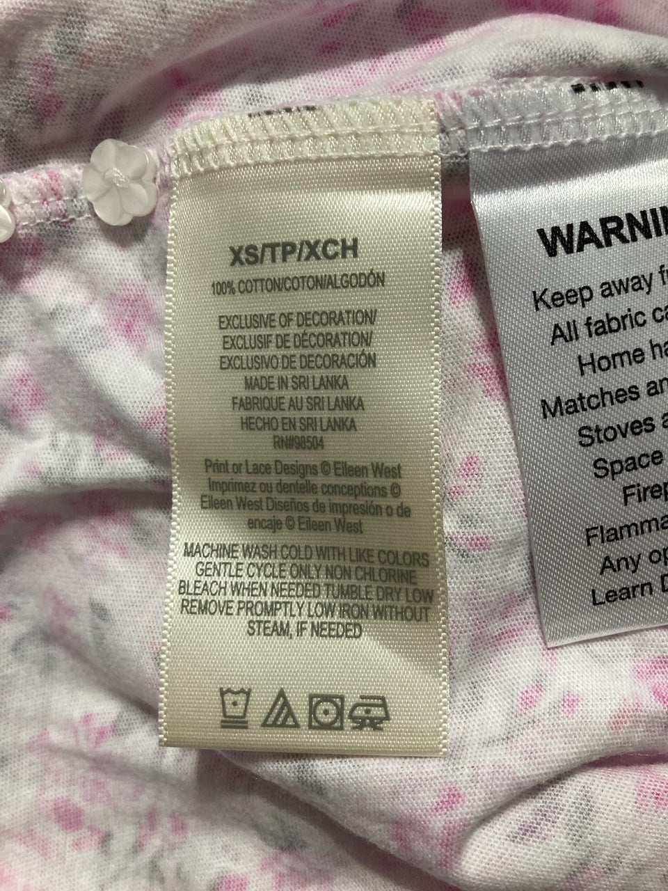 EILLEN WEST Cotton Knit Long Sleeve Short Nightgown PINK ROSEBUD XS