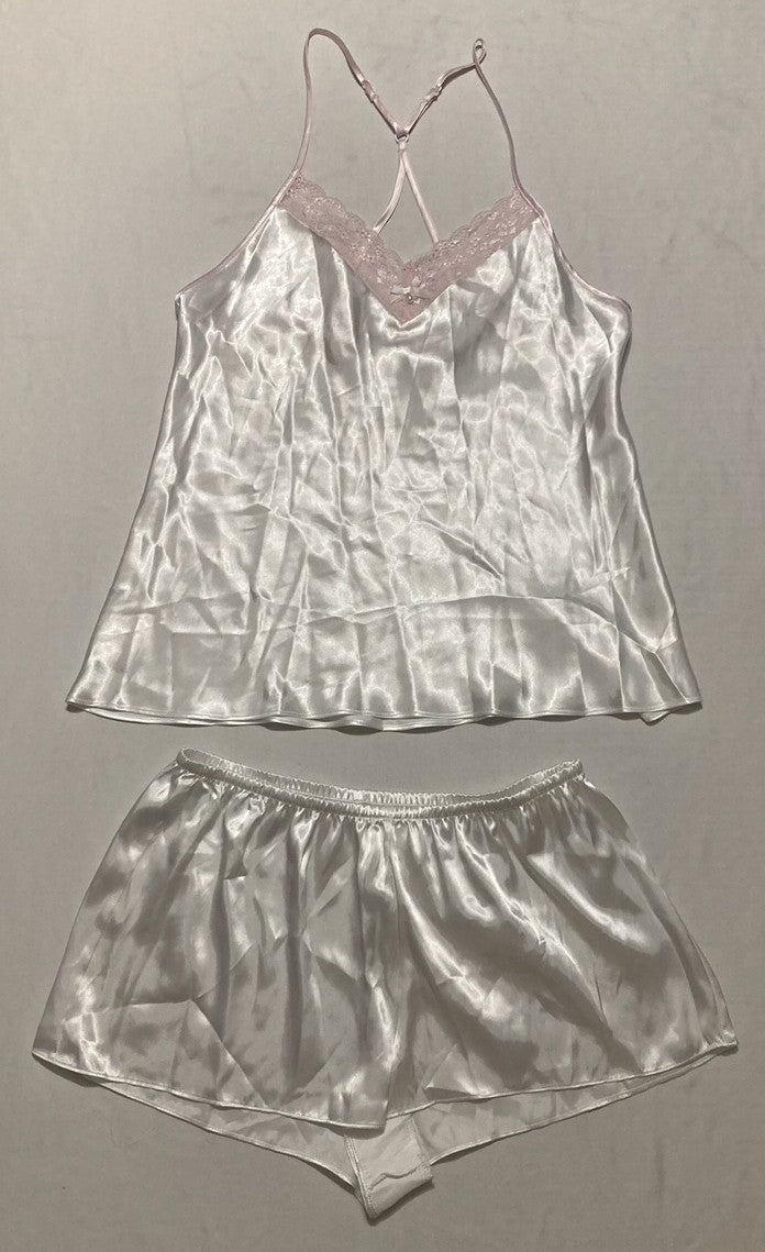 LINEA DONATELLA Bride Satin Wrap Robe, Cami & Tap Shorts Set WHITE M