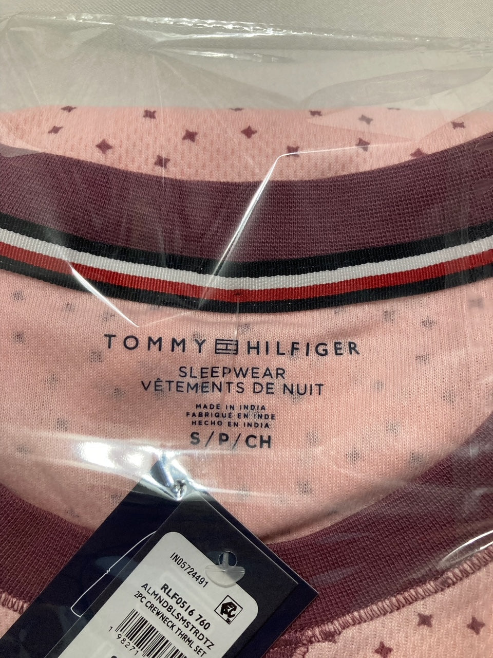 TOMMY HILFIGER Printed Crewneck Thermal Sleep Set ALMOND BLOSSOM S