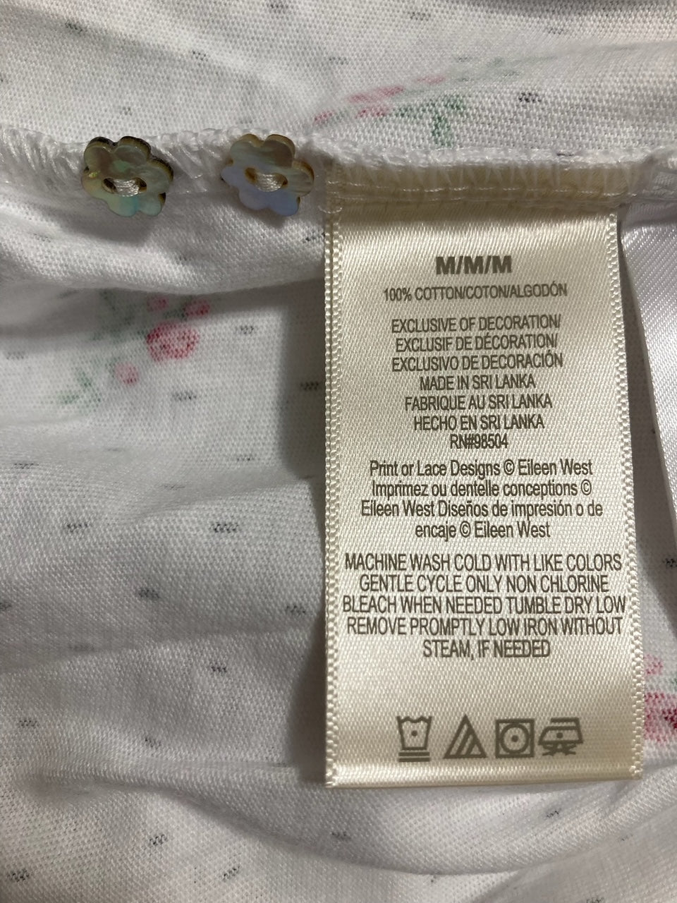 EILEEN WEST Cotton Peached Jersey Knit Long Sleeve Nightgown WHITE M