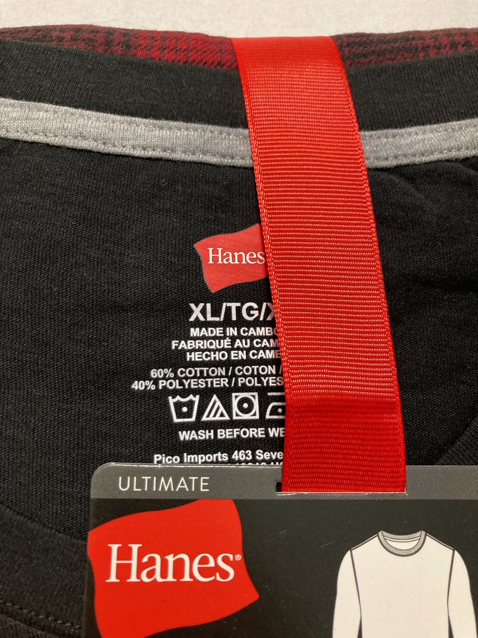 HANES Tagless Two-Piece Micro-Fleece Pajama Set BLACK/RED XL
