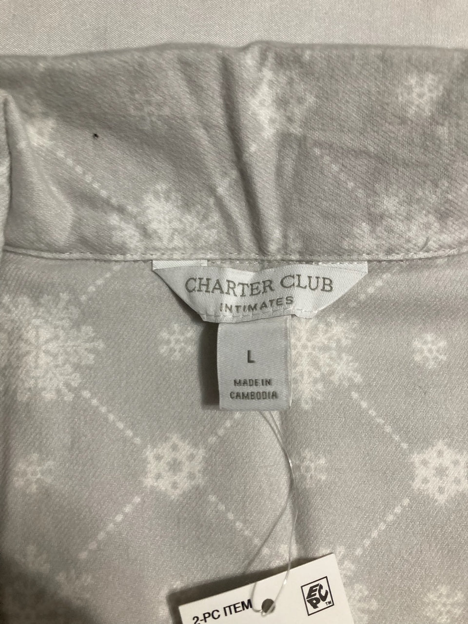 CHARTER CLUB Notch Collar Pajama Set GRAY L