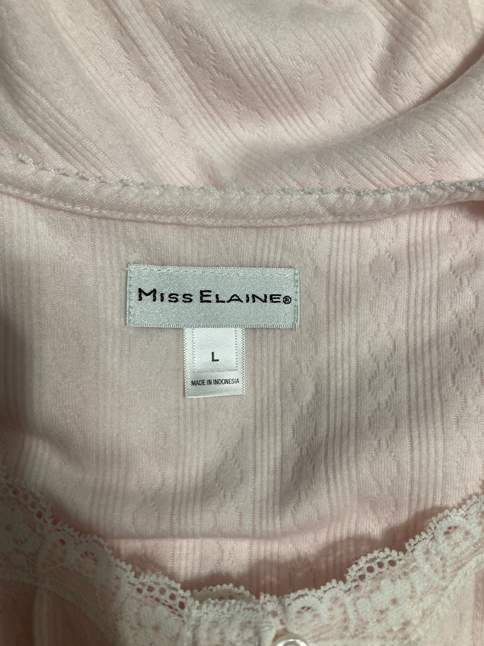 MISS ELAINE Long Pointelle Honeycomb Knit Nightgown PEACH L