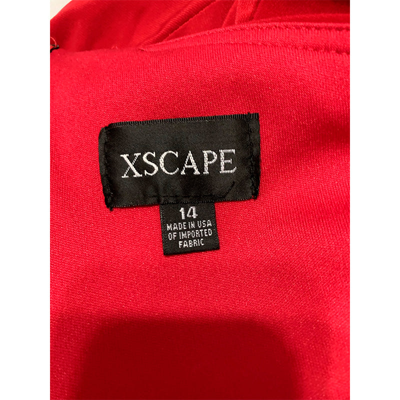 XSCAPE Plus Size Asymmetrical Ruffle Shoulder Long Sleeve Sheath Dress RED 14