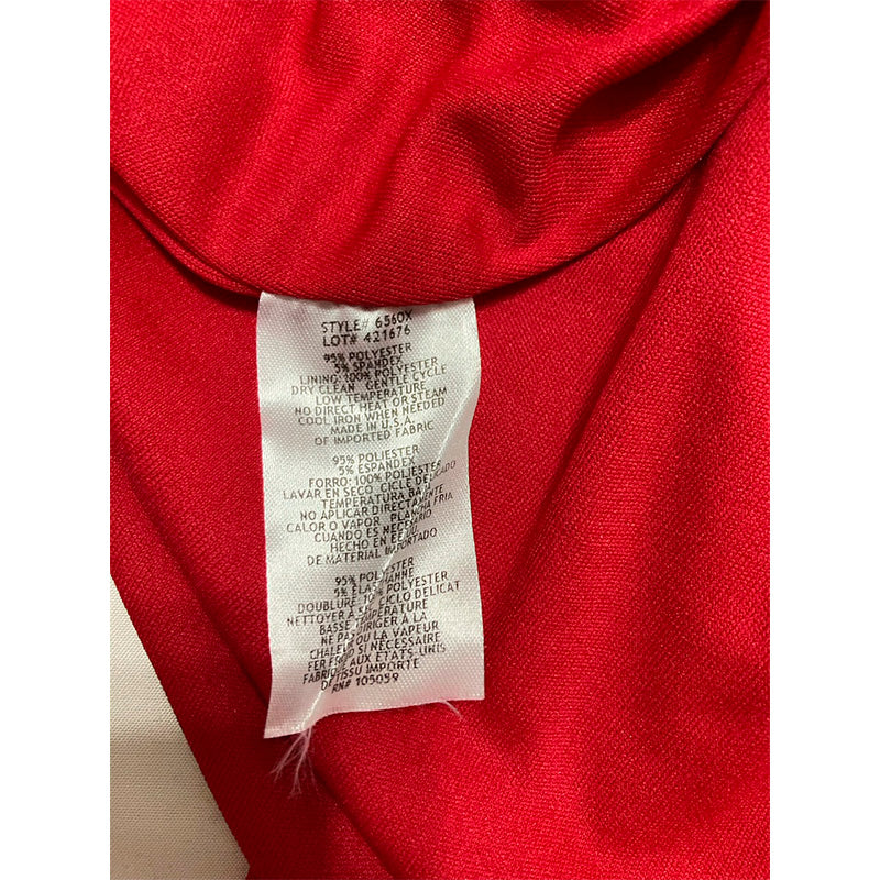 XSCAPE Plus Size Asymmetrical Ruffle Shoulder Long Sleeve Sheath Dress RED 14